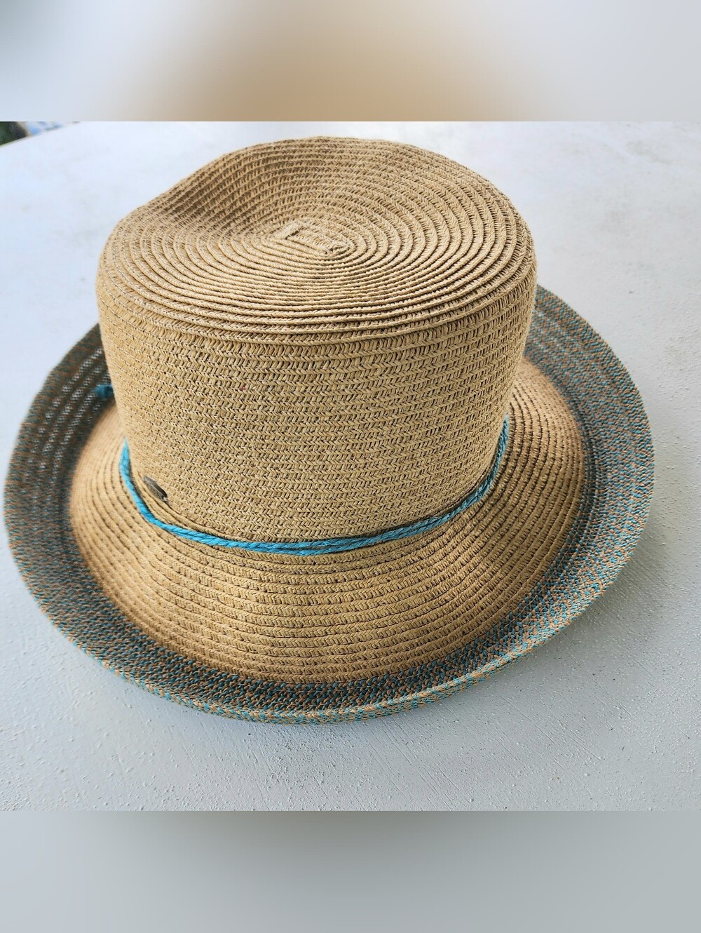 Scala Tan Straw Hat with Turquoise Blue Accent - Picture 2 of 6